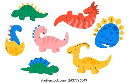 Conjunto, colección de ilustración vectorial Dino. Lindo Dinosaurio, Dragón