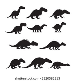 set or collection of dinosaur silhouette vector black design isolated on white background can be used for tshirt design or  for project or for various purposes