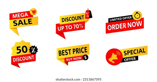 set collection of discount tags, mega sale, best price, special offer