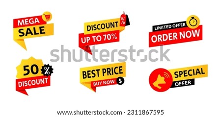 set collection of discount tags, mega sale, best price, special offer
