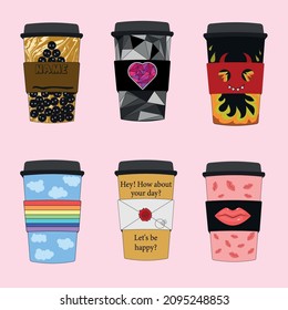 Colección de tazas de café desechables con diseño individual
