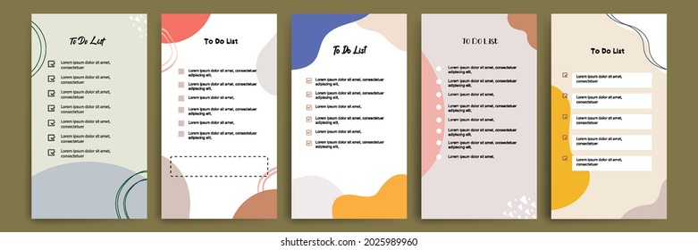 Set collection of to do check list blank daily or weekly planner. Suitable for print and web, social media story stories banner, diary, notebook template layout with fluid wave natural elements