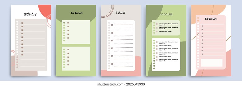 Set collection of to do check list blank daily or weekly planner. Suitable for print and web, social media story stories banner, diary, notebook template layout with fluid wave natural elements