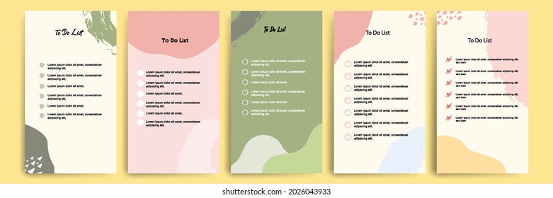 Set collection of to do check list blank daily or weekly planner. Suitable for print and web, social media story stories banner, diary, notebook template layout with fluid wave brush shape