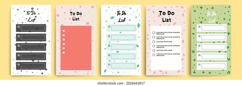 Set Collection Of To Do Check List Blank Daily Or Weekly Planner. Suitable For Print And Web, Social Media Story Stories Banner, Diary, Notebook Template Layout With Fluid Wave Natural Elements