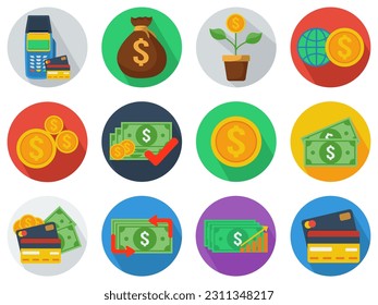 Set collection dolar money flat icon economic vector illustration