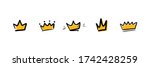 Set, collection of doodle, hand drawn golden crowns. Vector crown icons.