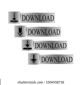 set collection of download icon with silver design and download arrow for internet file and website application