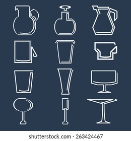 Set, Collection of Drinking Glasses, Celebration Goblets, Glassware Made of Lines. Can Be Used in Bars, Restaurants, Cafes.Vector illustration