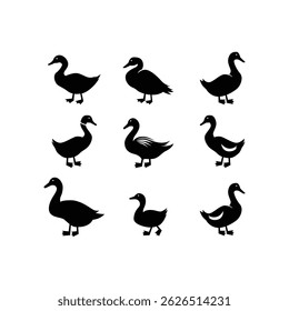 set collection duck silhouette icon vector design template
