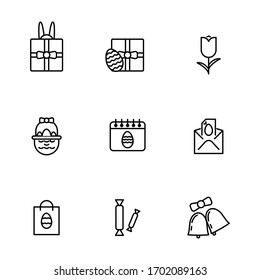 Set, collection of easter egg, happy easter related icons, outline and thin line icons on white background, such as: egg, bunny ears, gift EPS Vector