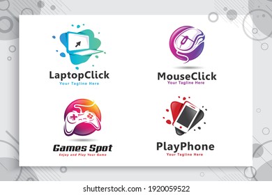 set collection of electronic and colorful game spot vector logo with modern style concept with illustration of joystick circle as a symbol icon.