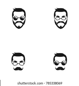set collection Elegant bearded man face in sunglasses. hipster character. Fashion silhouette, avatar, emblem, logo with moustached man for barbershop design. eps 10 eps 8