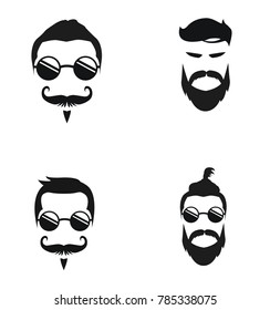 set collection Elegant bearded man face in sunglasses. hipster character. Fashion silhouette, avatar, emblem, logo with moustached man for barbershop design. eps 10 eps 8