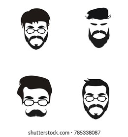 set collection Elegant bearded man face in sunglasses. hipster character. Fashion silhouette, avatar, emblem, logo with moustached man for barbershop design. eps 10 eps 8