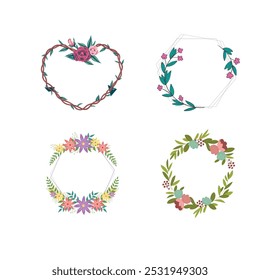 Set collection of elegant hand drawn watercolor decorative botanical flower frames border form circle shape for wedding invitations and greeting cards