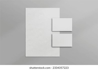 Set of collection empty blank white stationery mockup, business card A4, flyer, booklet, businessman. 3D Vector Illustration.