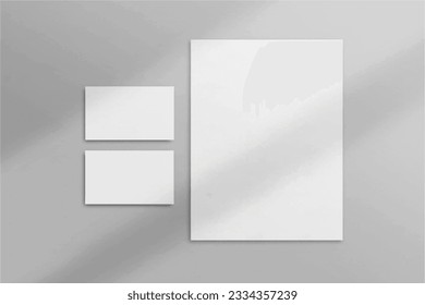 Set of collection empty blank white stationery mockup, business card A4, flyer, booklet, businessman. 3D Vector Illustration.