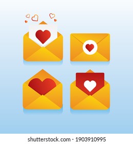 conjunto de sobres con corazón dentro y fuera del amor por el papel