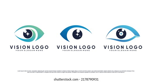 Set collection of eye vision logo design template with creative concept Premium Vector