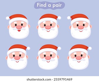 Set collection of face expressions portraits of Santa Claus. Cartoon Santa Claus. Christmas character.