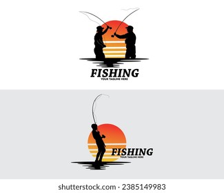 Set of collection fishing logo design silhouettes