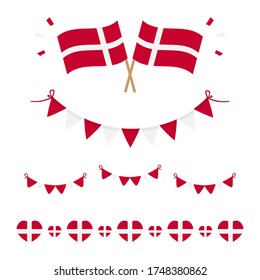 Set, collection of flags, borders and garlands for Flag Day in Denmark and for other national holidays.