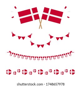 Set, collection of flags, borders and garlands for Flag Day in Denmark and other danish national holidays.
