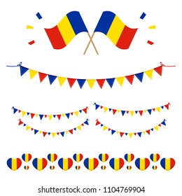 Set, collection of flags and design elements for Flag Day in Romania and for other national holidays.
