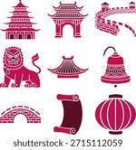 Set of Collection Flat Chinese Cultural Icon Collection