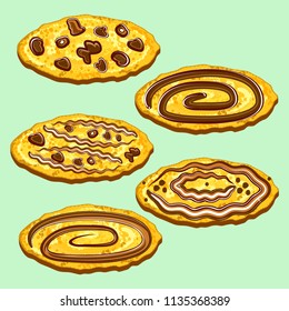 Set, collection of flat cookies with chocolate. Sweet baking product. vector illustration. yummy
