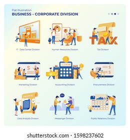 Set of collection flat design about corporate divisions, illustration of the company's department for graphic resources