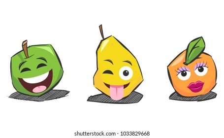 Set, collection of flat design emoji fruit isolated on whit