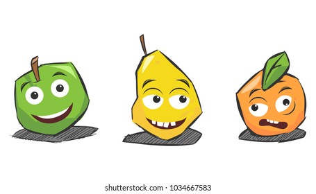 Set, collection of flat design emoji fruit isolated on whit