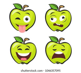 Set, collection of flat design emoji green apples isolated on whit