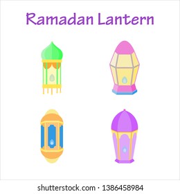 set or collection flat isolated colorful ramadan kareem and eid mubarak lantern, pastel color, illustration and background vector colorful ramadan lantern, illustration and background vector