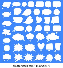 Set, collection of flat style vector speech bubbles, clouds, baloons. Talking, speaking, chatting, screaming, laughing, thinking, dreaming bubbles. Modern motion design shapes with rounded edges.