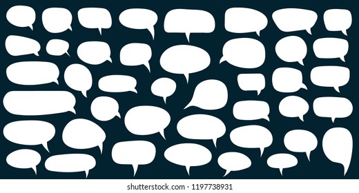 Set, collection of flat style vector speech bubbles, clouds, baloons. Talking, speaking, chatting, screaming, laughing, thinking, dreaming bubbles. Modern motion design shapes with rounded edges.