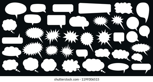 Set, collection of flat style vector speech bubbles, clouds, baloons. Talking, speaking, chatting, screaming, laughing, thinking, dreaming bubbles. Modern motion design shapes with rounded edges.