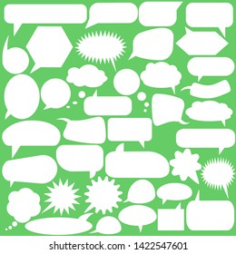 Set, collection of flat style vector speech bubbles, clouds, baloons. Talking, speaking, chatting, screaming, laughing, thinking, dreaming bubbles. Modern motion design shapes with rounded edges.