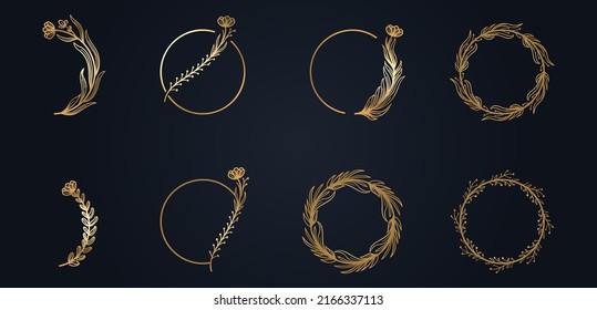 set collection collection flower wedding frame gold luxury logo design vector illustration