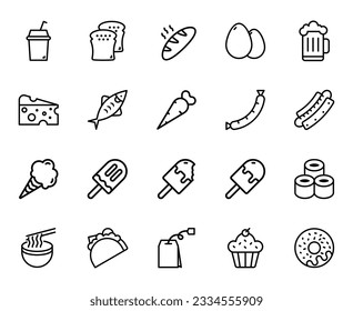 Set, Collection of  Food Related Thin Line Icons - EDITABLE STROKE - EPS Vector