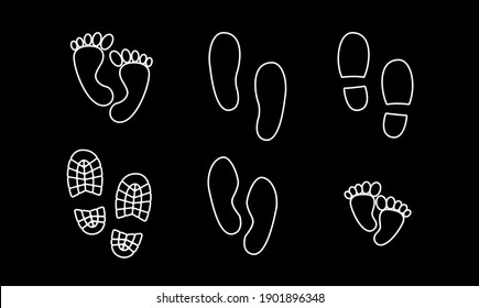 set collection Footprint step line icon isolated background simple design