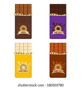 Set collection of four different chocolate bar design elements