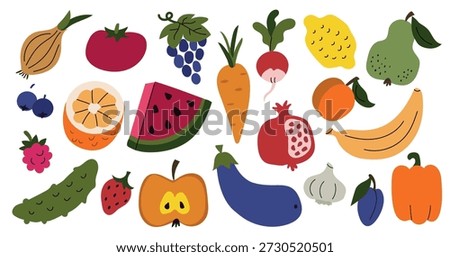 Set collection of fruits vegetables and berries icons clipart isolated illustrations