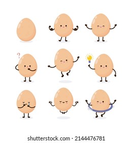 set of collection funny cartoon cute happy chicken egg , healthy food concept, icon comic character Vector flat design illustration isolated on white background