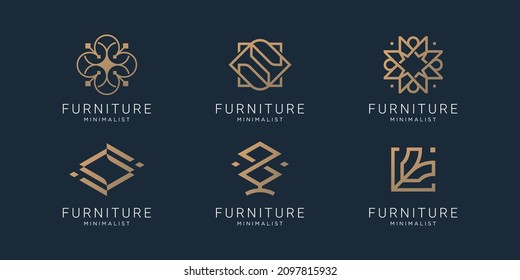 conjunto de plantillas de logotipo de muebles de colección. decoración y mobiliario de estilo lineal abstracto.