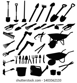 Set Collection Garden Tools Silhouettes Stock Vector Royalty Free Shutterstock