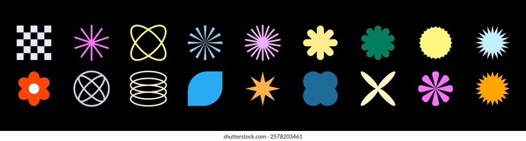 Set, collection geometric shapes. Trendy set with shapes different style. Bauhaus, futuristic, memphis. set of black bauhaus shapes, geometric abstract shapes.