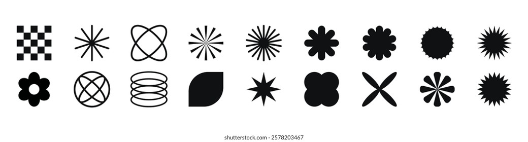Set, collection geometric shapes. Trendy set with shapes different style. Bauhaus, futuristic, memphis. set of black bauhaus shapes, geometric abstract shapes.